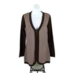 BCBGMaxAzria Brown Pink Long Sleeve Zip Front Cardigan Sweater Womens M NWT